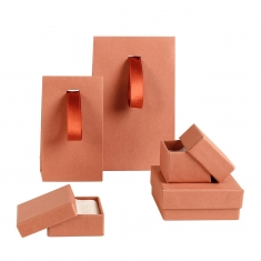 Terracotta matt paper stand-up bags, ribbon, 170g - 13 x 7 x 20 cm H