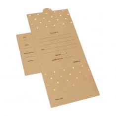 Natural Kraft gift vouchers with hot-foil printed gold dots/triangles