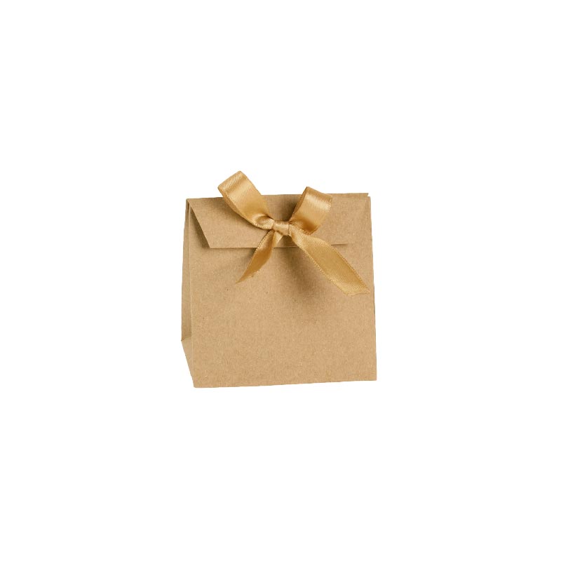 Natural kraft paper stand-up bags, gold-coloured satin ribbon tie, 10 x 6.5 x 10 cm H, 200 g