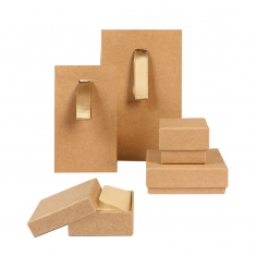 Natural kraft paper stand-up bags with matching satin ribbon, 125 g - 7 x 4 x 12 cm tall