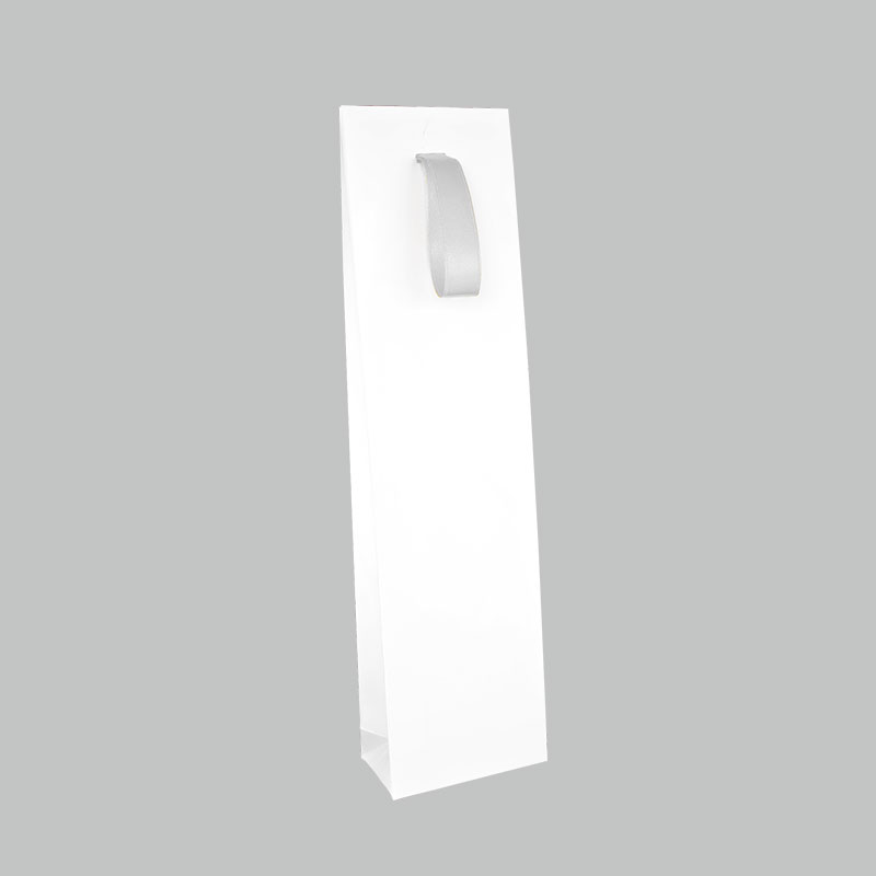 White laminated paper stand up bags with silver ribbon, 170 g - 8 x 4 x 30 cm tall