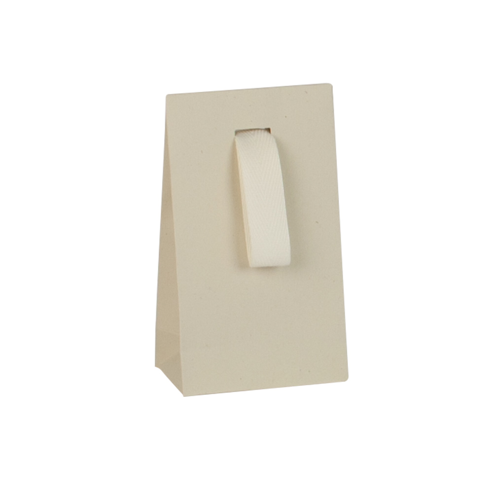 White natural kraft paper stand-up bags with ecru cotton ribbon, 130 g - 7 x 4 x 12 cm tall