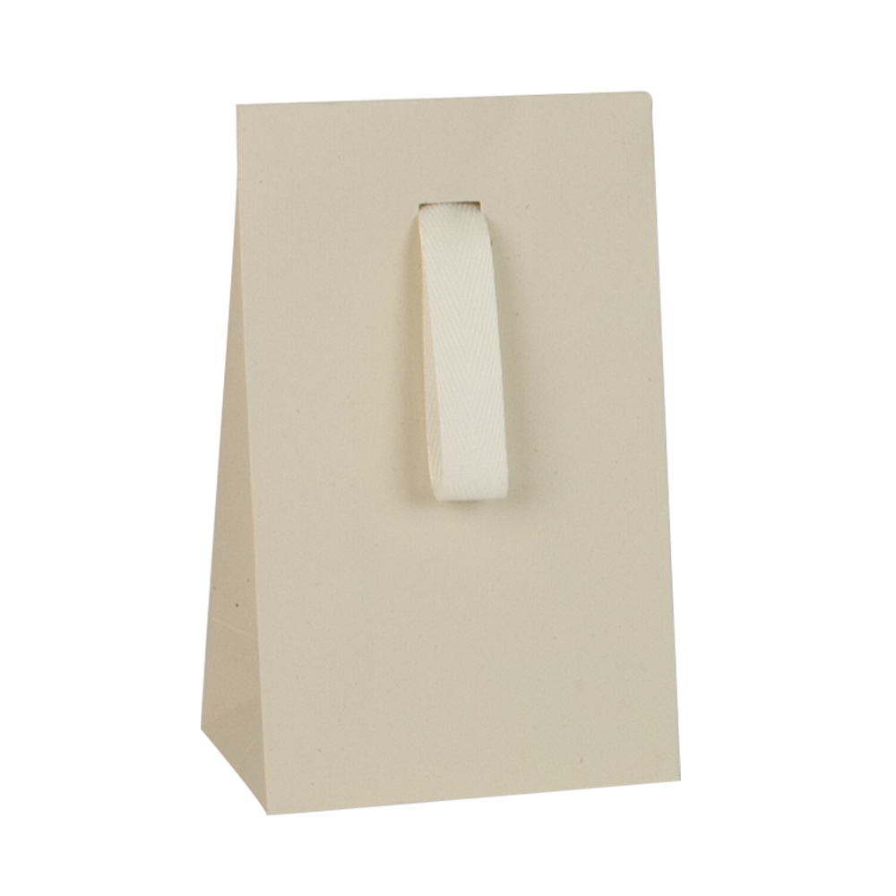 White natural kraft paper stand-up bags with ecru cotton ribbon, 130 g - 10 x 6.5 x 16 cm tall