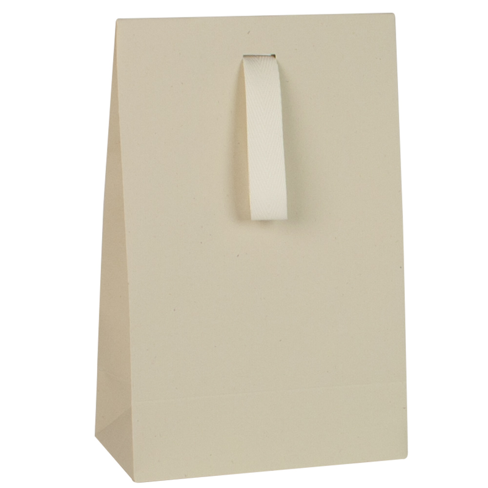 White natural kraft paper stand-up bags with ecru cotton ribbon, 130 g - 13 x 7 x 20 cm tall