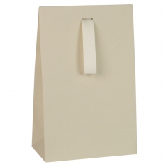White natural kraft paper stand-up bags with ecru cotton ribbon, 130 g - 13 x 7 x 20 cm tall