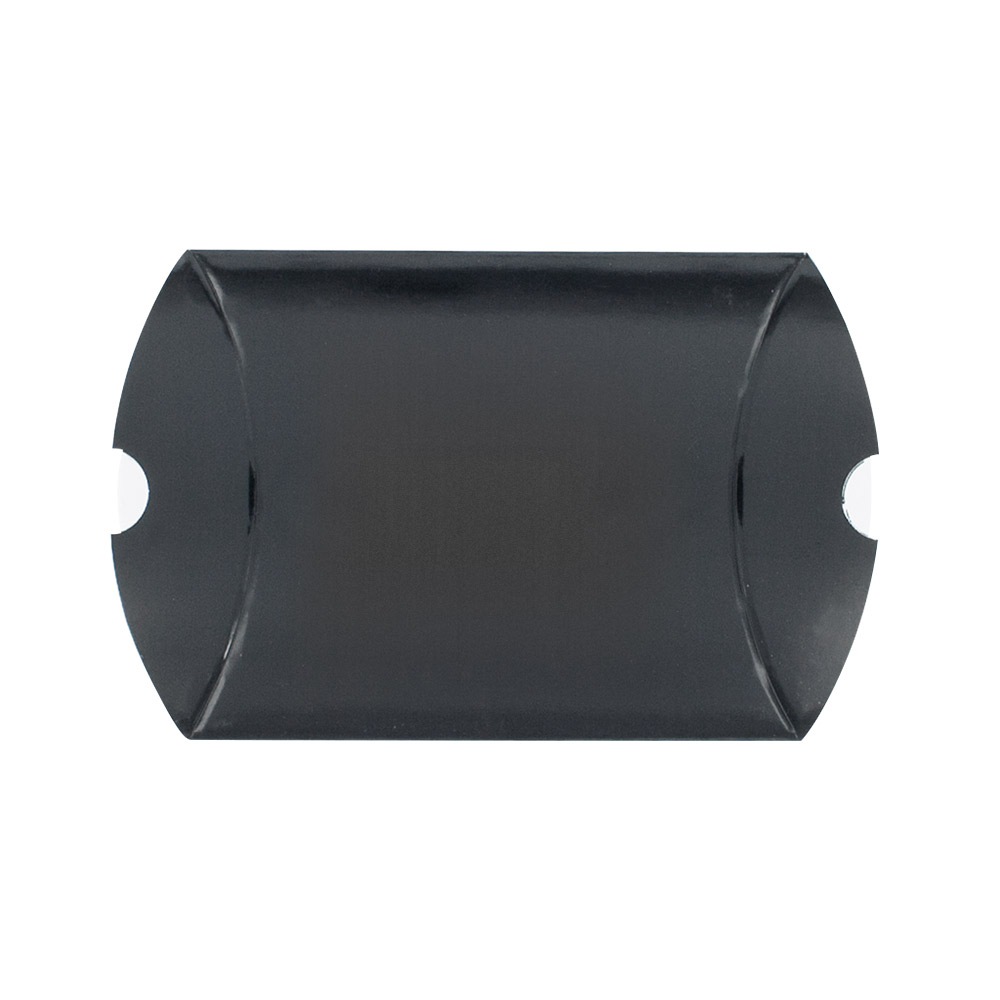 Glossy black card pillow boxes, 290g - 7 x 7.5 x 2.3 cm