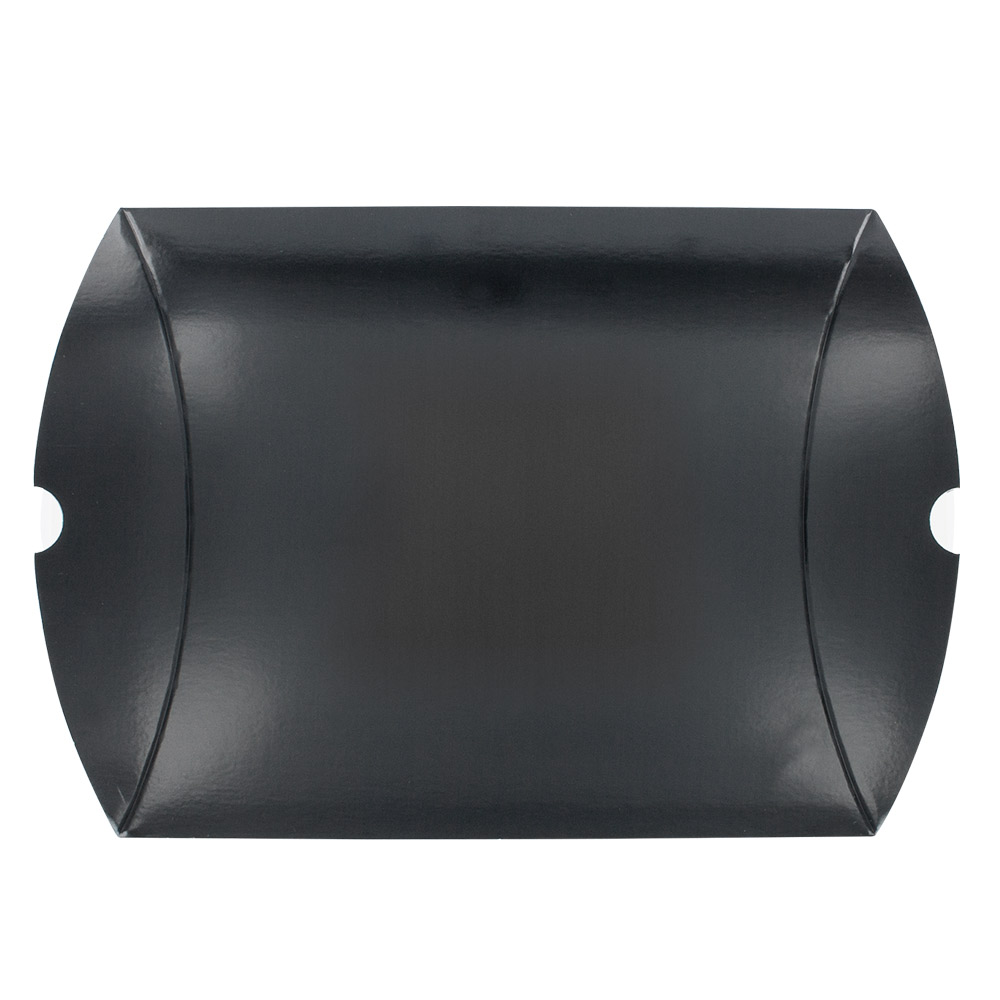 Glossy black card pillow boxes, 15 x 16 x 4 cm