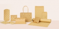 Kraft card pillow boxes with hot-foil printed gold motifs, 350 g - 8 x 10.5 x 2.9 cm