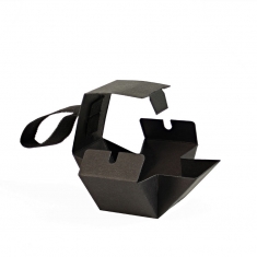 Matt black card gift box with coarse grain ribbon - 4 x 4 x H 4cm