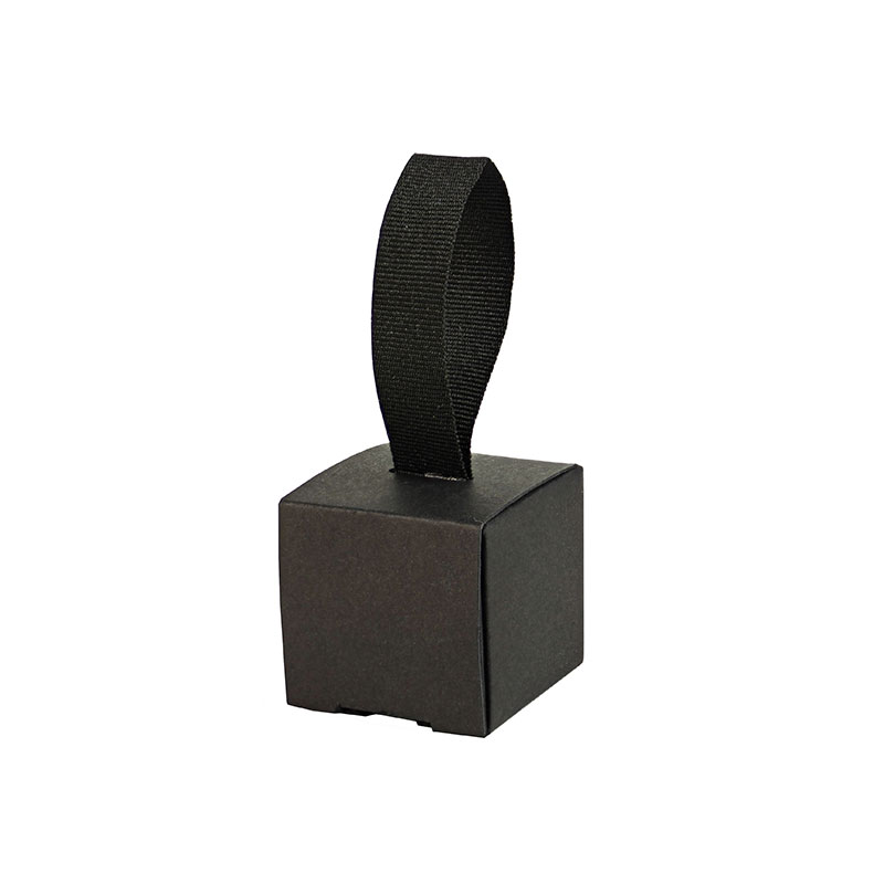 Matt black cardboard gift box with grosgrain ribbon - 4 x 4 x H 4cm