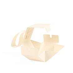 Matt cream card gift box with coarse grain ribbon - 4 x 4 x H 4cm