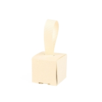 Matt cream cardboard gift box with grosgrain ribbon - 4 x 4 x H 4cm