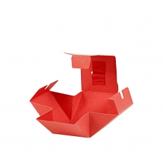 Matt red card gift box with coarse grain ribbon - 4 x 4 x H 4cm