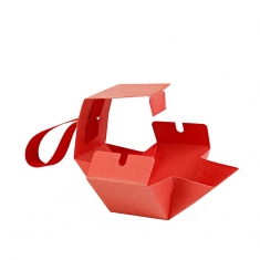 Matt red cardboard gift box with grosgrain ribbon - 4 x 4 x H 4cm