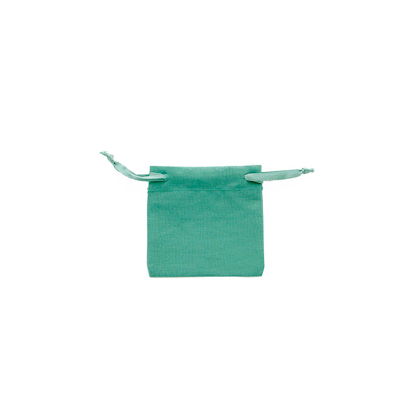 100% cotton teal pouches with matching satin ribbon drawstrings 7 x 7cm