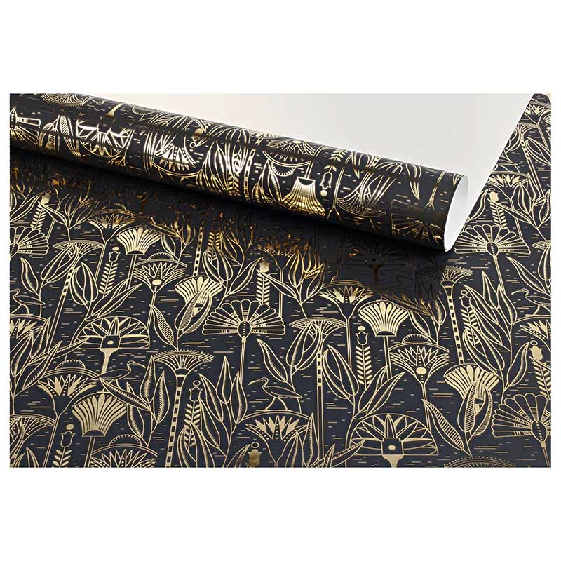 Black gift wrapping paper with gold antique motifs