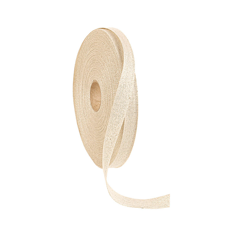 Cream coloured cotton ribbon with gold lurex thread