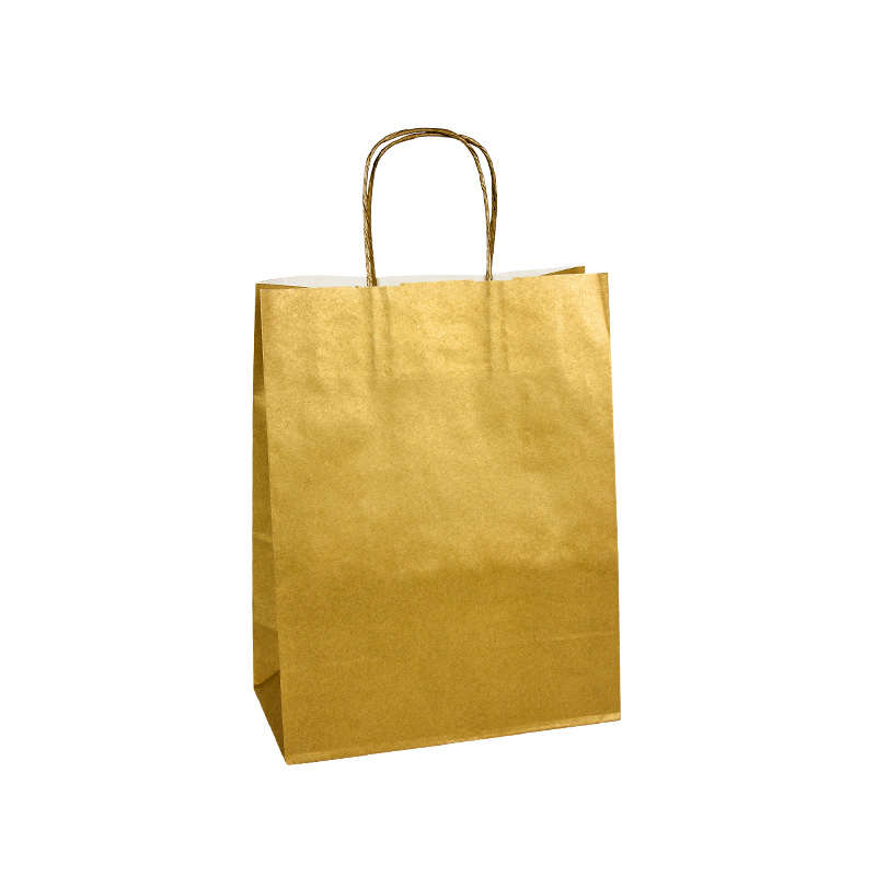 Gold coloured kraft paper carrier bag, 23 x 12 x 30 cm H, 90 g