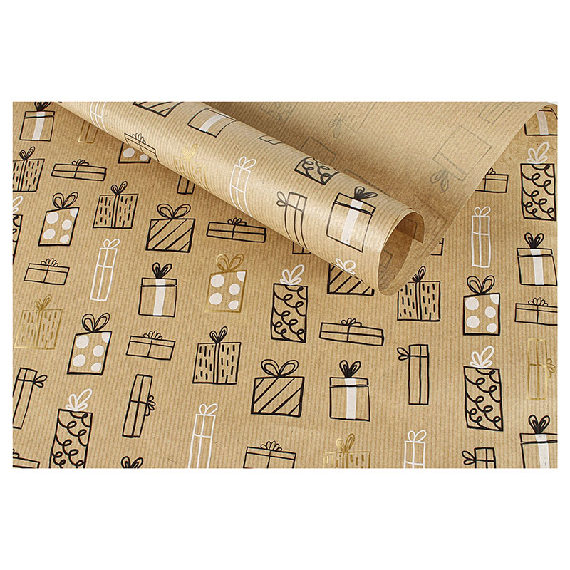 Kraft wrapping paper, black and white gift motifs 0.70 x 25m
