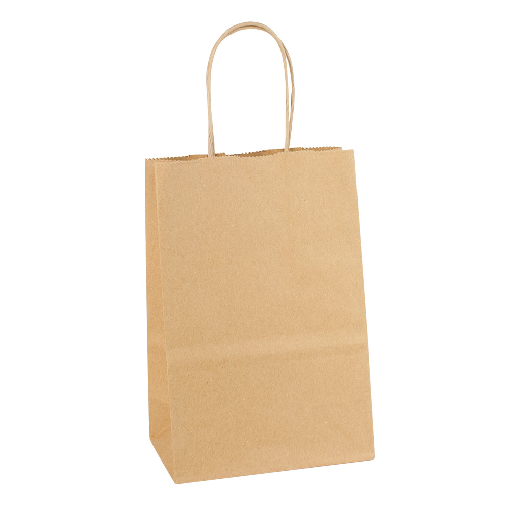 Natural kraft paper carrier bags, 14 x 8 x 21 cm H, 90 g