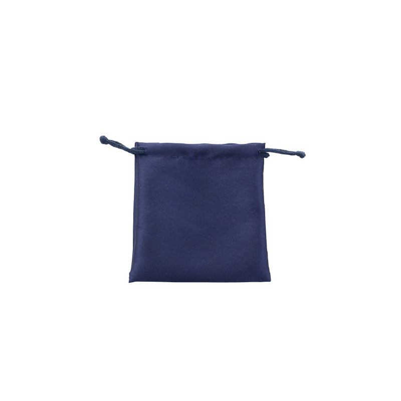 Navy blue satin pouches with cotton drawstrings, 11 x 10 cm