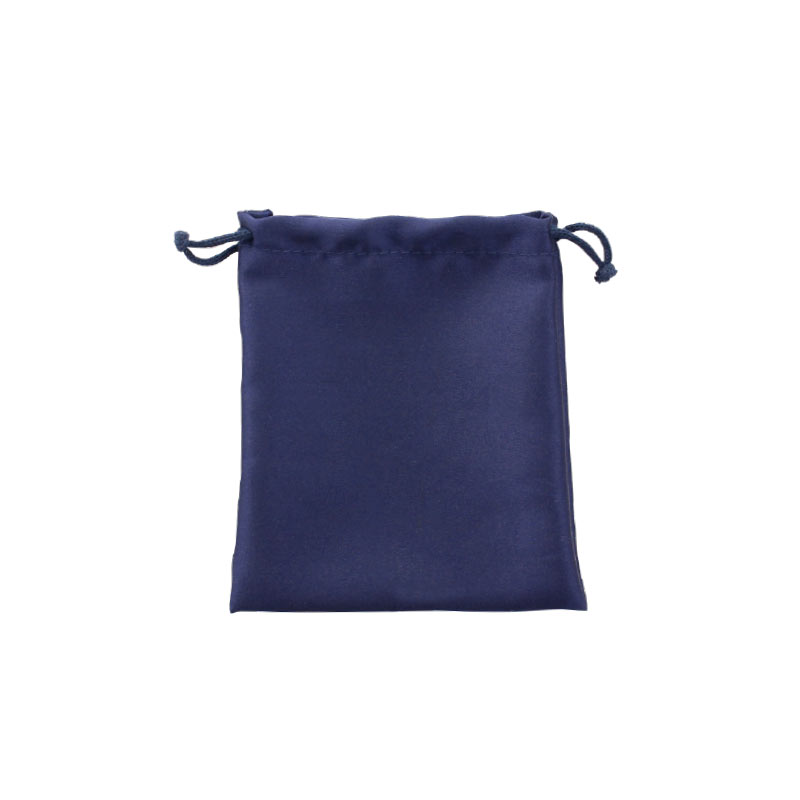 Navy blue satin pouches with cotton drawstrings, 12 x 14 cm