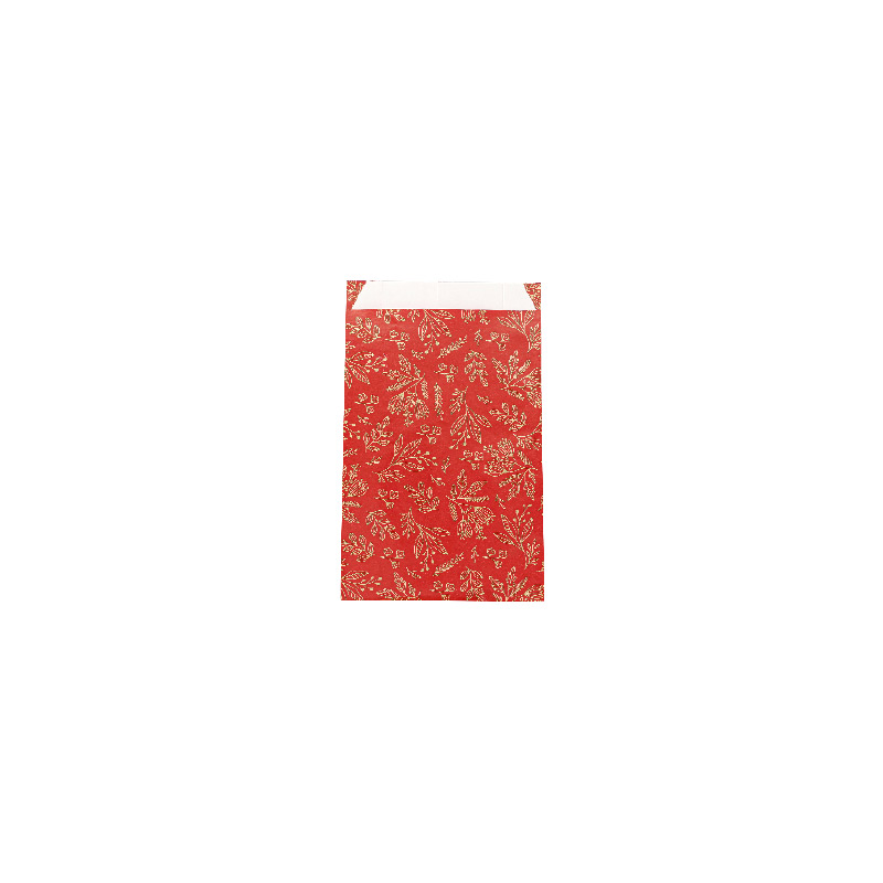 Shiny red gift paper with matt gold flower print 7 x 12cm, 70g (x125)