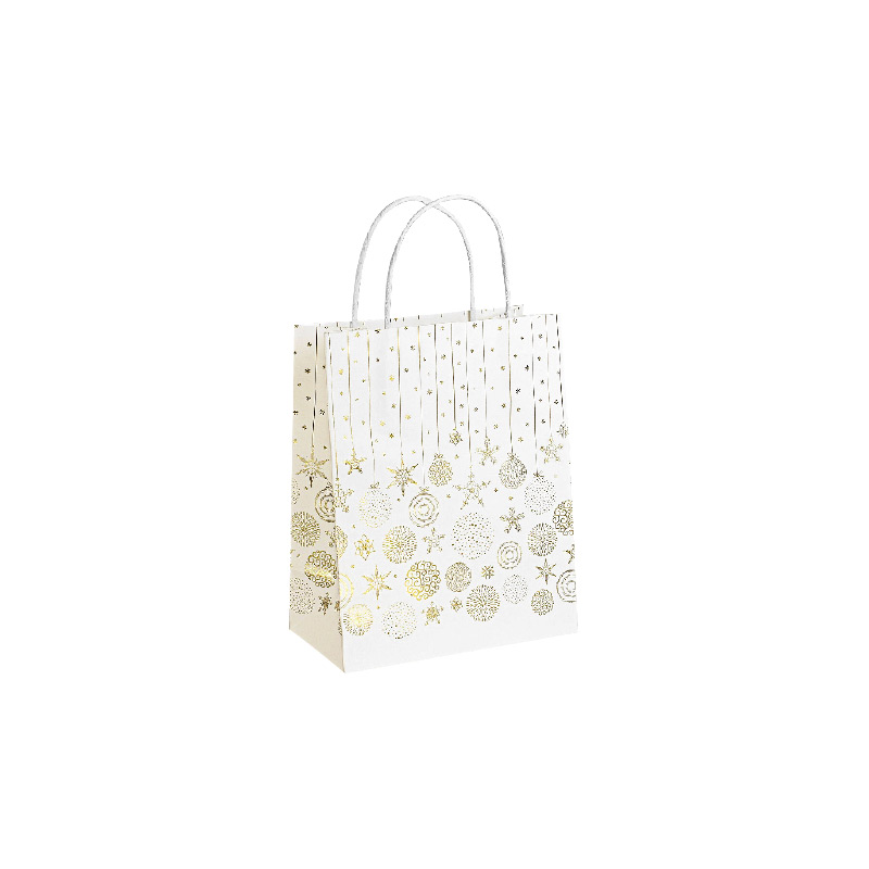 White Kraft paper bags with gold Christmas motifs, 11.4 x 6.4 x H 14.6cm, 120g