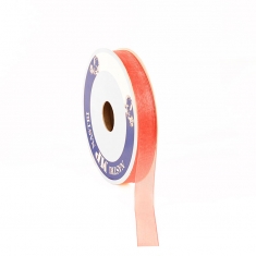 Shiny coral coloured man-made organza ribbon