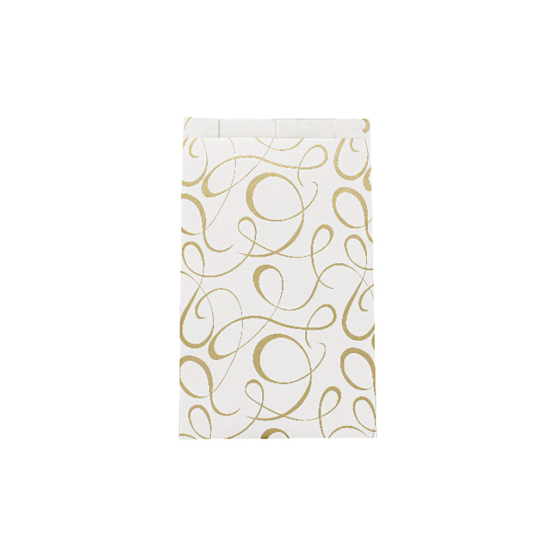 Shiny white gift bags with matt gold ™scrolls™ print 7 x 12cm, 70g (x125)