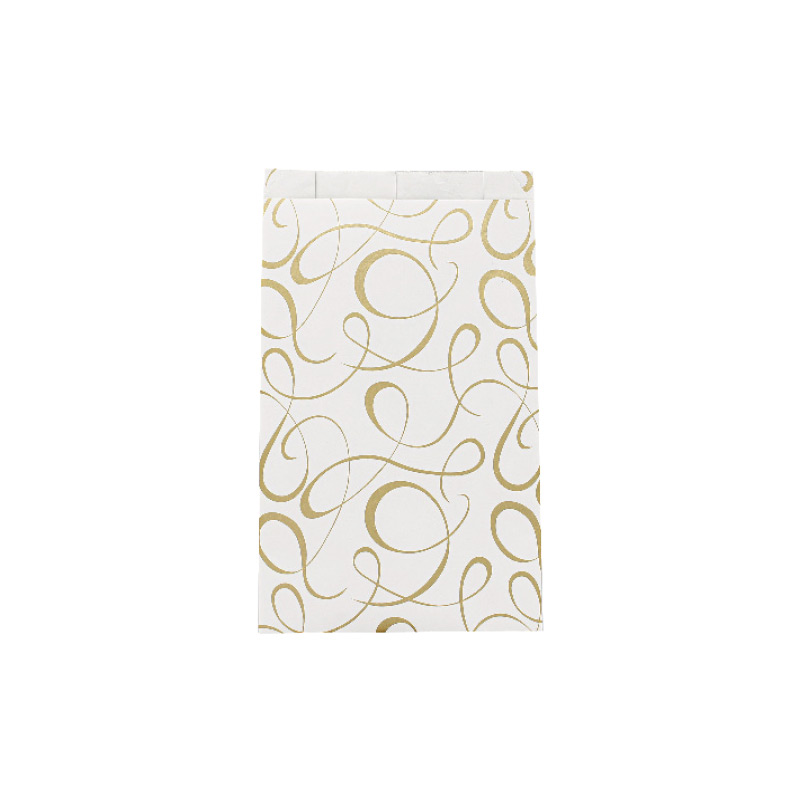 Shiny white gift bags with matt gold ™scrolls™ print 12 x 4.5 x 20cm, 70g (x125)
