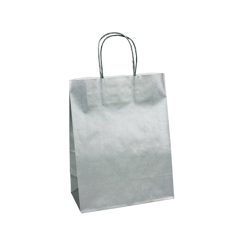 Silver coloured kraft paper carrier bag, 23 x 12 x 30 cm H, 90 g