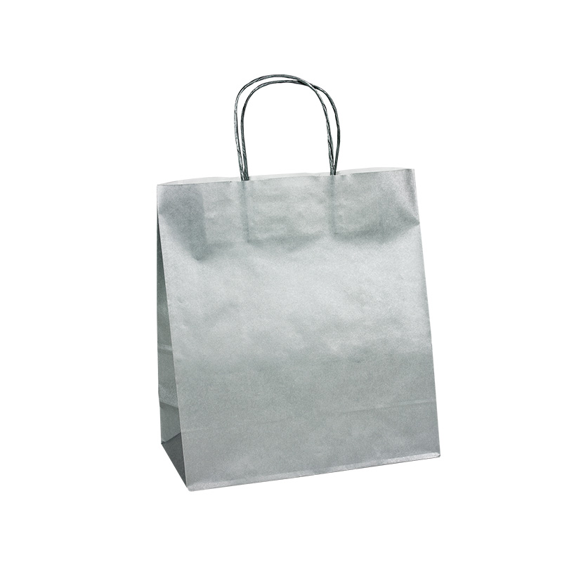 Silver coloured kraft paper carrier bag, 35 x 14 x 40 cm H, 100 g