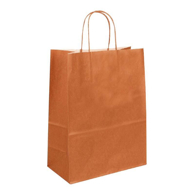 Terracotta colour kraft paper carrier bag, 23 x 12 x 30 cm H, 90 g