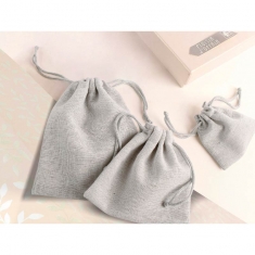 100% natural grey linen pouches with cotton drawstrings, 12 x 14 cm