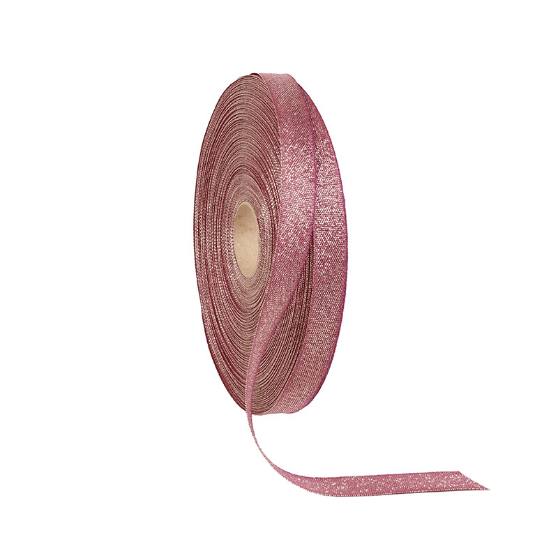 Raspberry glitter finish cotton ribbon