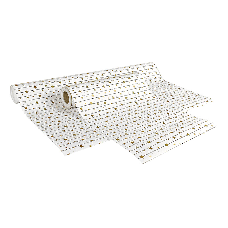 White gift paper with metallic gold star print, 0.35 x 50 m, 70g