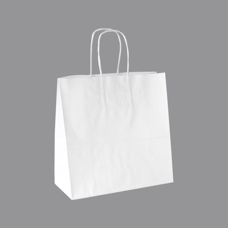 White kraft paper carrier bags, 22 x 10 x 22 cm H, 90 g
