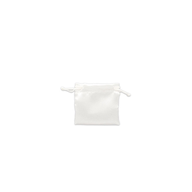 White satin pouches with cotton drawstrings, 7 x 7 cm