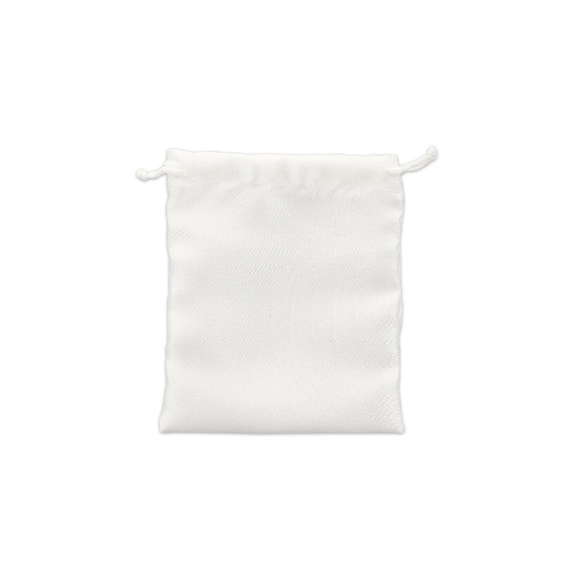 White satin pouches with cotton drawstrings, 12 x 14 cm
