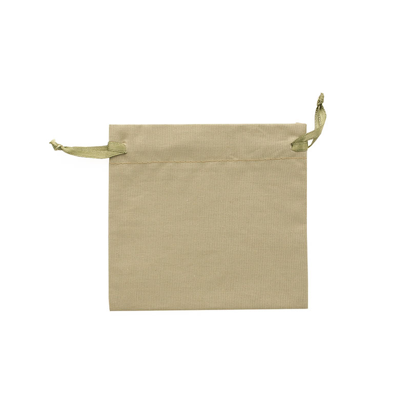 100% cotton light khaki pouches with matching satin ribbon drawstrings 11 x 10cm