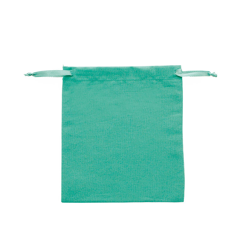 100% cotton teal pouches with matching satin ribbon drawstrings 12 x 14cm