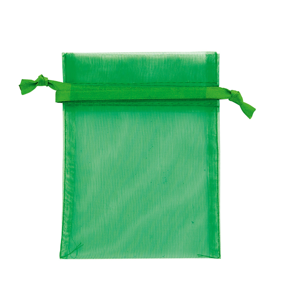 Emerald green organza pouches, 9 x 9 cm