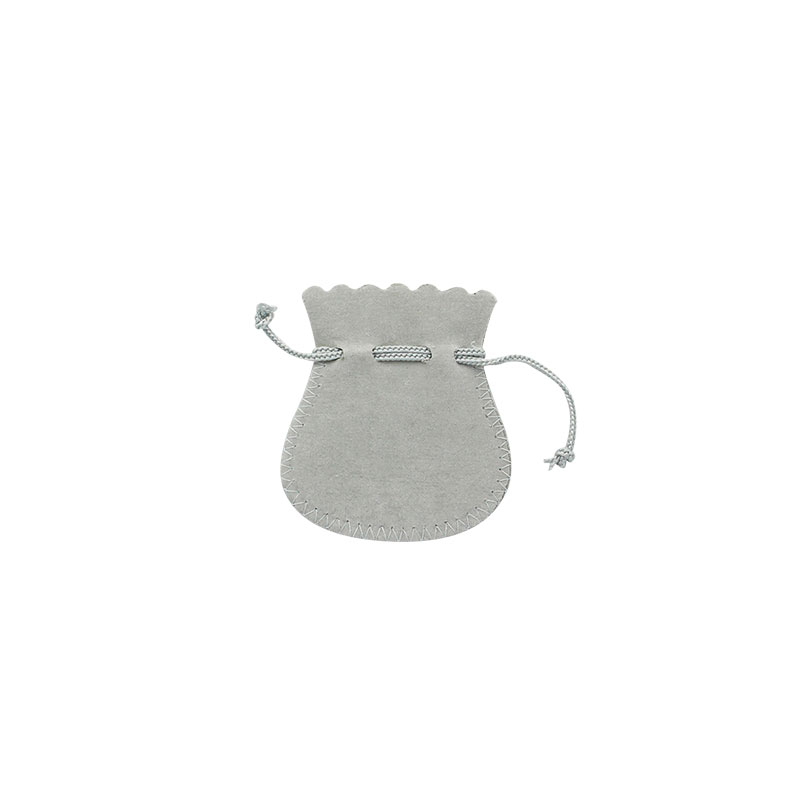 Grey cotton and viscose suede pouches with drawstring, 6.5 x 5 cm