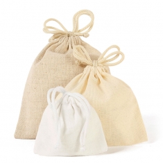 Natural linen pouches with cotton drawstrings, 75g (x 5)