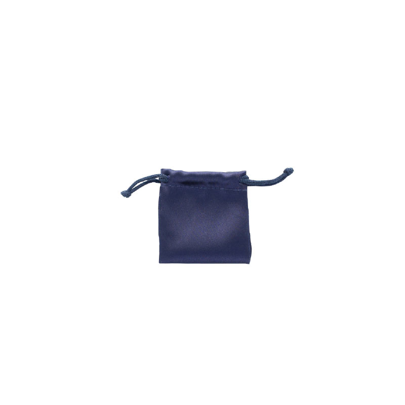 Navy blue satin pouches with cotton drawstrings, 7 x 7 cm
