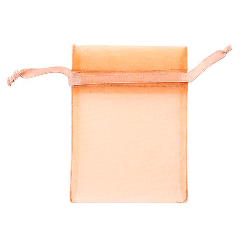 Terracotta color organza pouches, 12 x 13 cm