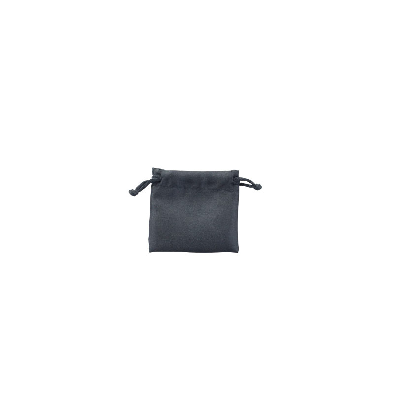 Black satin pouches with cotton drawstrings, 7 x 7 cm