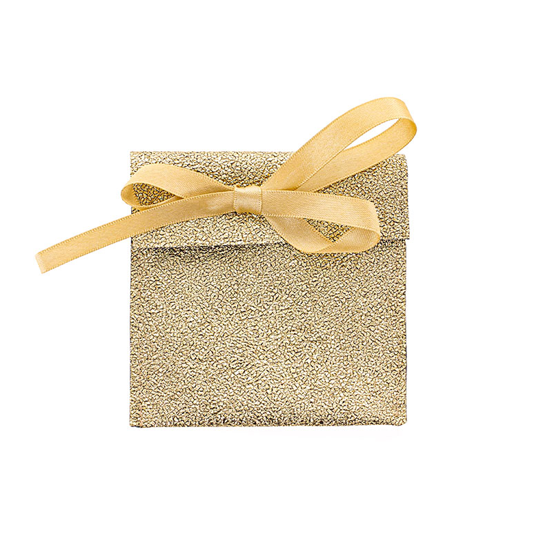 Shiny gold textured-look synthetic pouches with ribbon 9 x 9cm (x5)