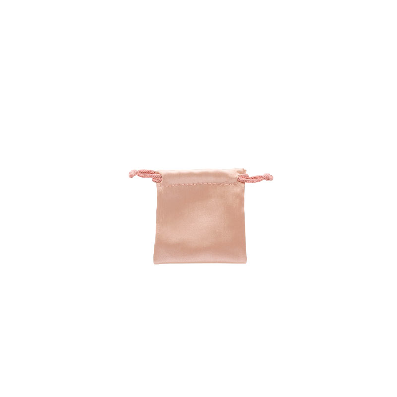 Powder pink satin pouches with cotton drawstrings, 7 x 7 cm